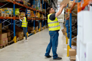 warehouse worker stocking shelves