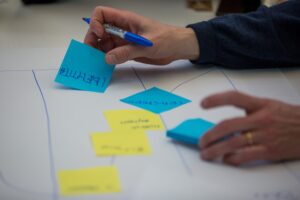 person using post-it and sticky notes
