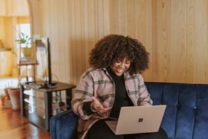 woman on a video call on a laptop